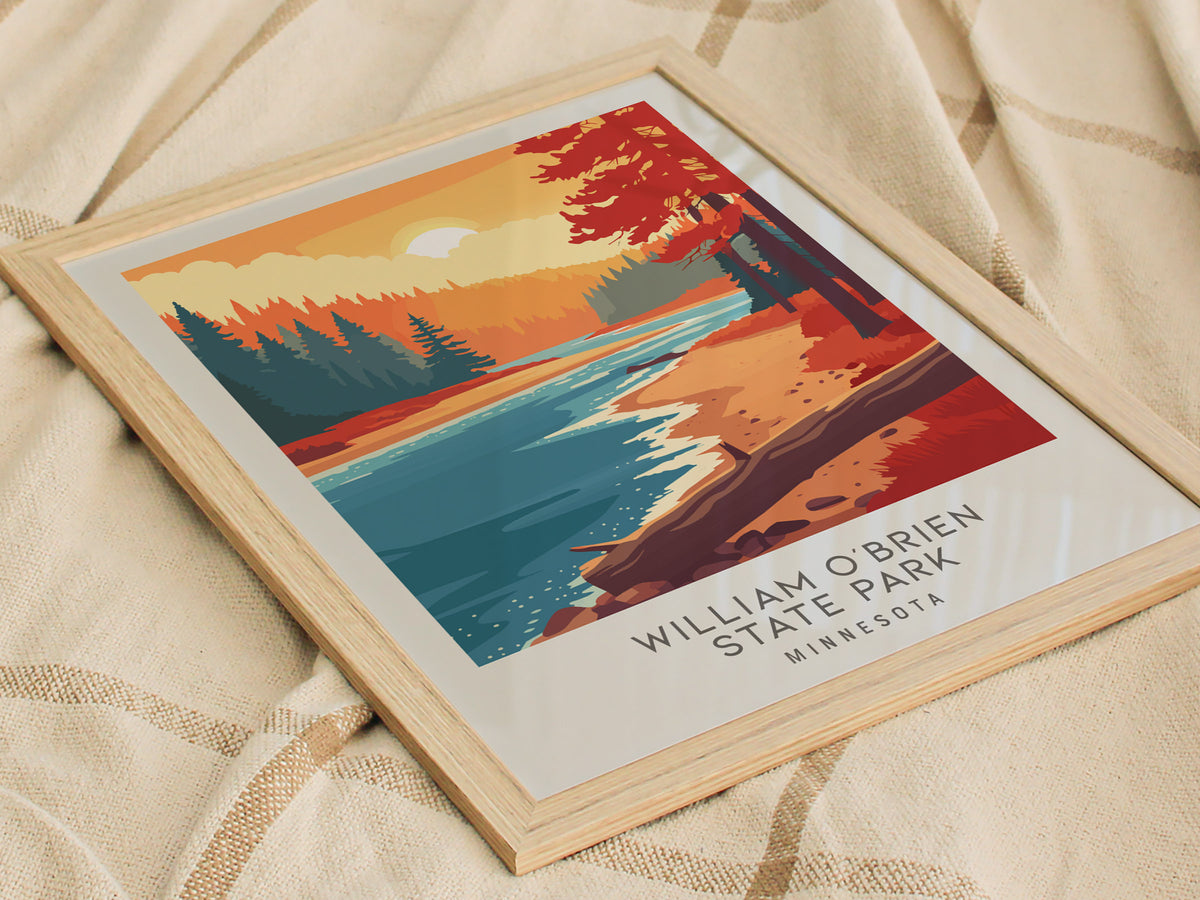 William O'Brien State Park Matte Border Poster | Minnesota Travel Wall Art — styled in a modern interior