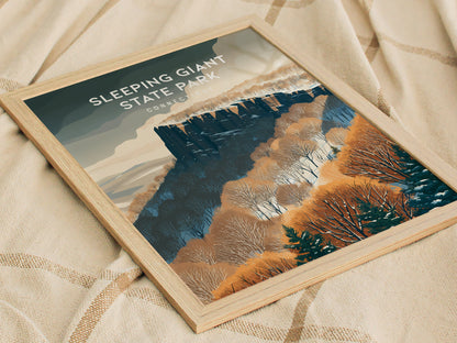 Sleeping Giant State Park, Connecticut Poster | Traprock Ridge Trail Destination Print Wall Art — styled in a modern interior