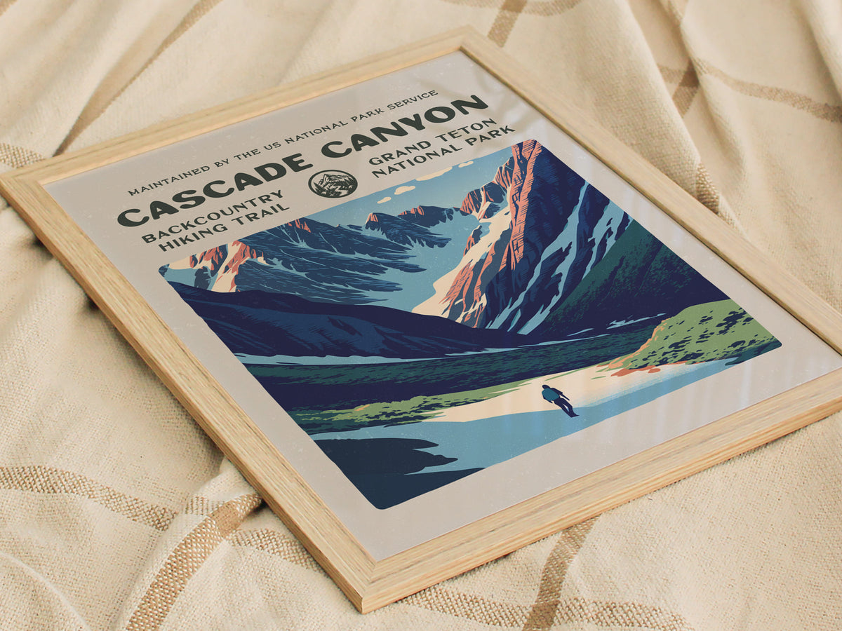 Cascade Canyon, Grand Teton National Park Poster | Hiker Gift | Backcountry Trail Wall Art — styled in a modern interior