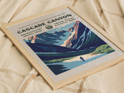 Cascade Canyon, Grand Teton National Park Poster | Hiker Gift | Backcountry Trail Wall Art — styled in a modern interior