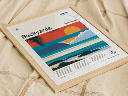 Backyards, Hawaii Poster | Tropical Surf Break Paradise Wall Art — styled in a modern interior