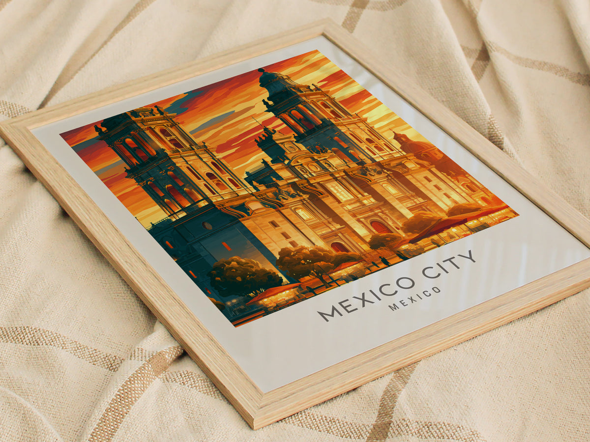 Mexico City Matte Border Poster | Mexico Destination Print Travel Wall Art — styled in a modern interior