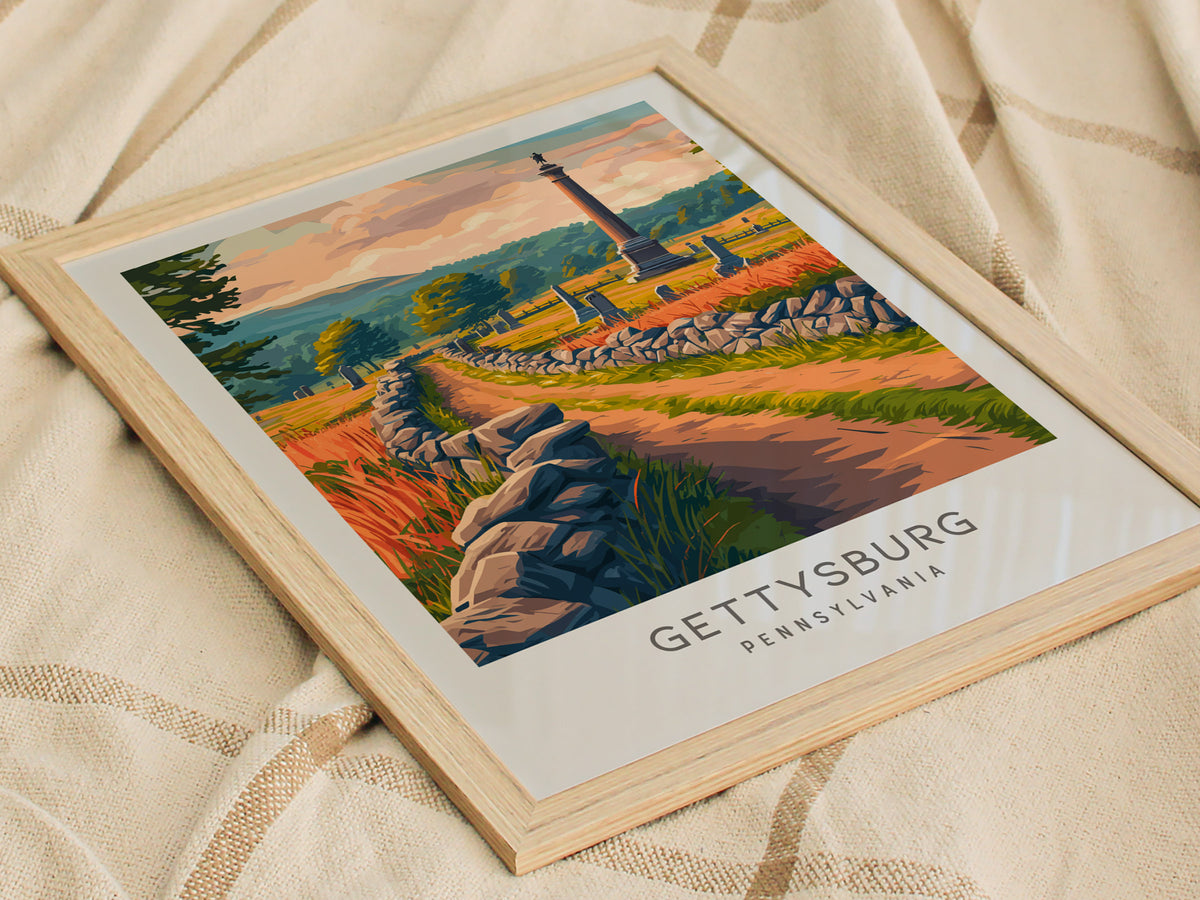 Gettysburg Matte Border Poster | Pennsylvania Destination Print Travel Wall Art — styled in a modern interior