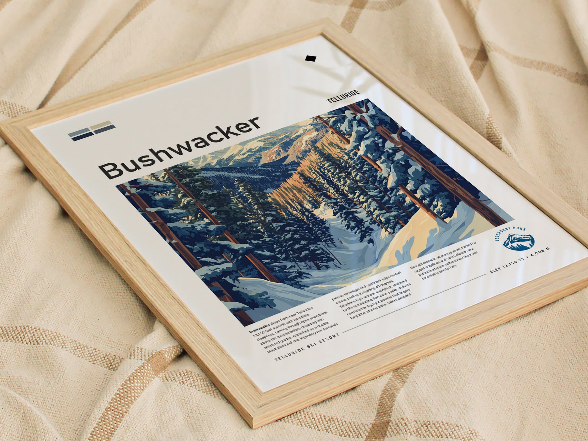 Bushwacker, Telluride Poster | Bold Ski Run Mountain Wall Art — styled in a modern interior