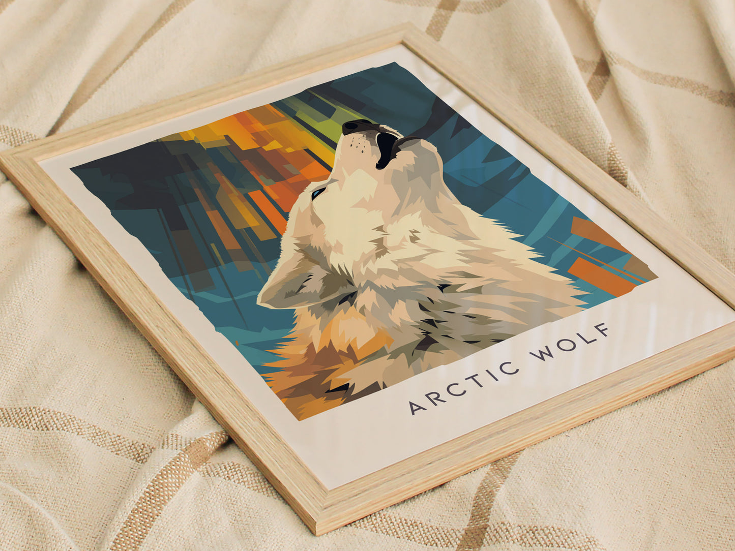 Arctic Wolf Poster | Majestic Winter Wilderness Wildlife Wall Art — styled in a modern interior