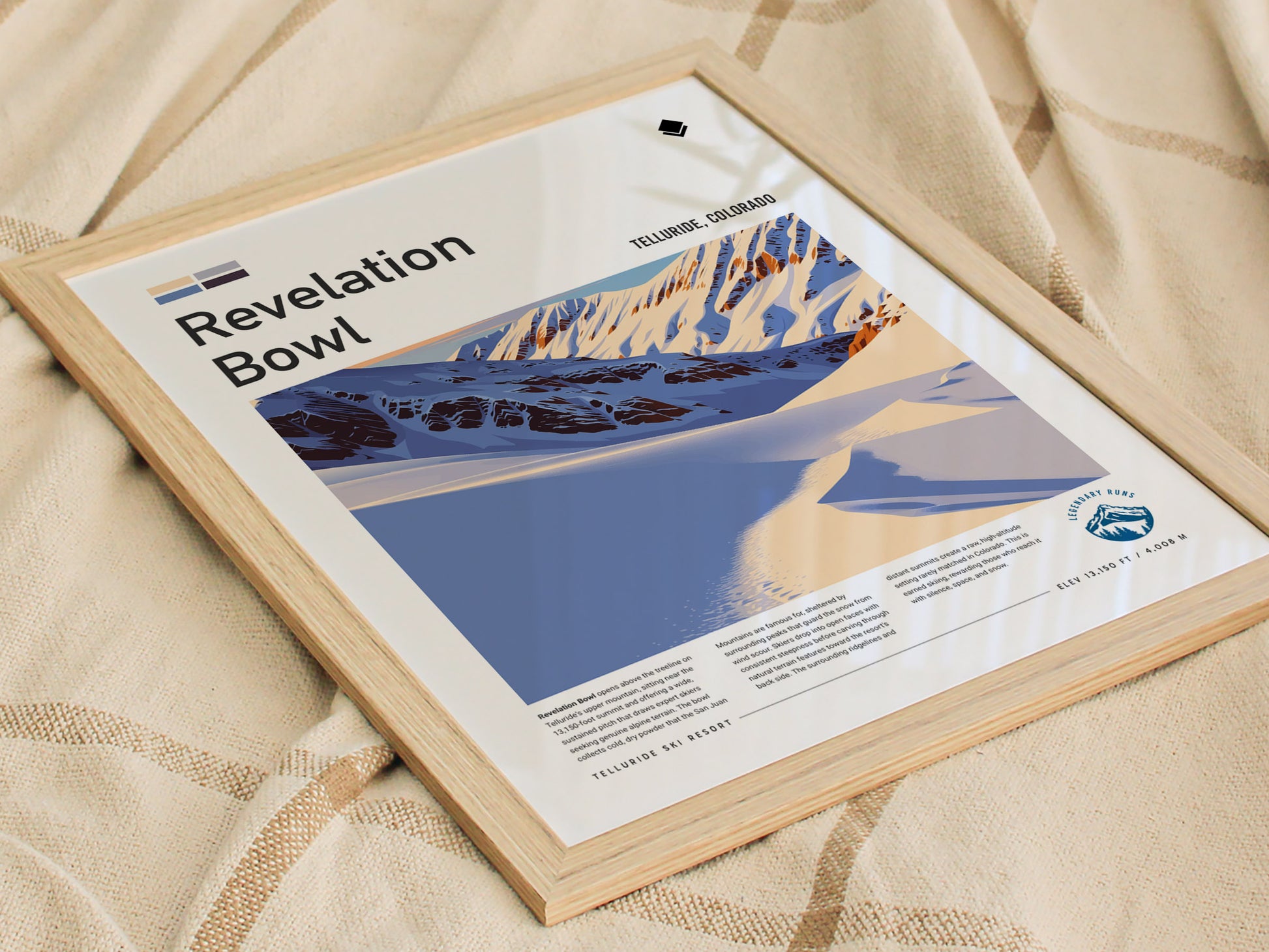 Revelation Bowl, Telluride Poster | Alpine Powder Run Mountain Wall Art — styled in a modern interior