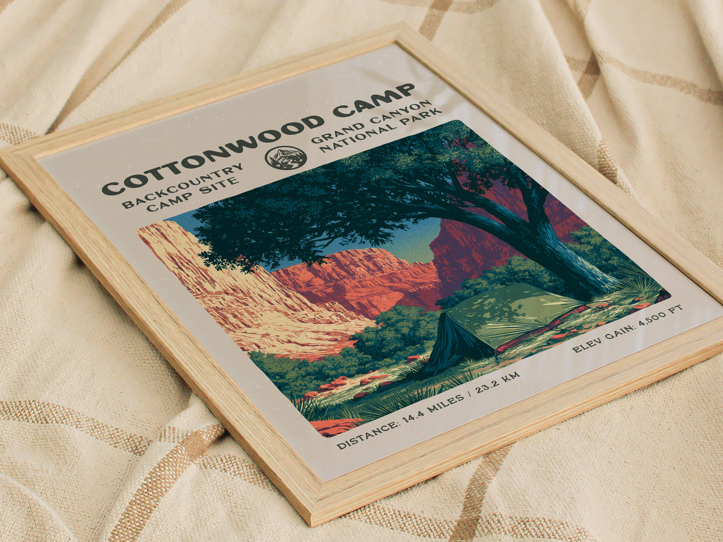 Cottonwood Camp, Grand Canyon National Park Poster | Camper Gift | Backcountry Canyon Trail Wall Art — styled in a modern int