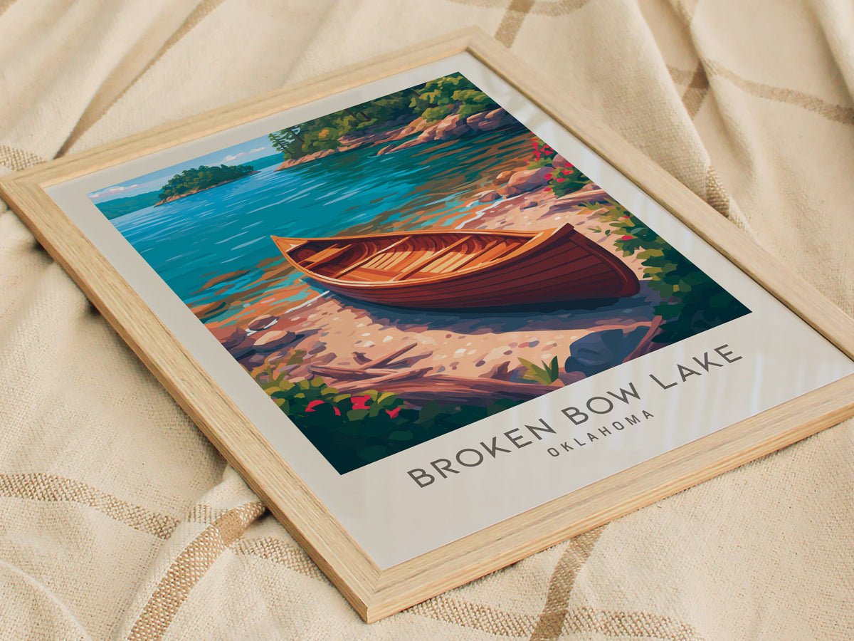 Broken Bow Lake Matte Border Poster | Oklahoma Destination Print Travel Wall Art — styled in a modern interior