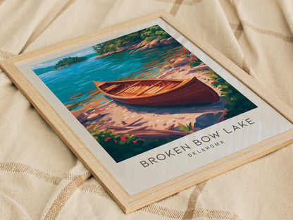Broken Bow Lake Matte Border Poster | Oklahoma Destination Print Travel Wall Art — styled in a modern interior