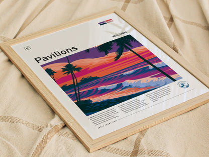 Pavilions, Hawaii Poster | Golden Surf Break Paradise Wall Art — styled in a modern interior