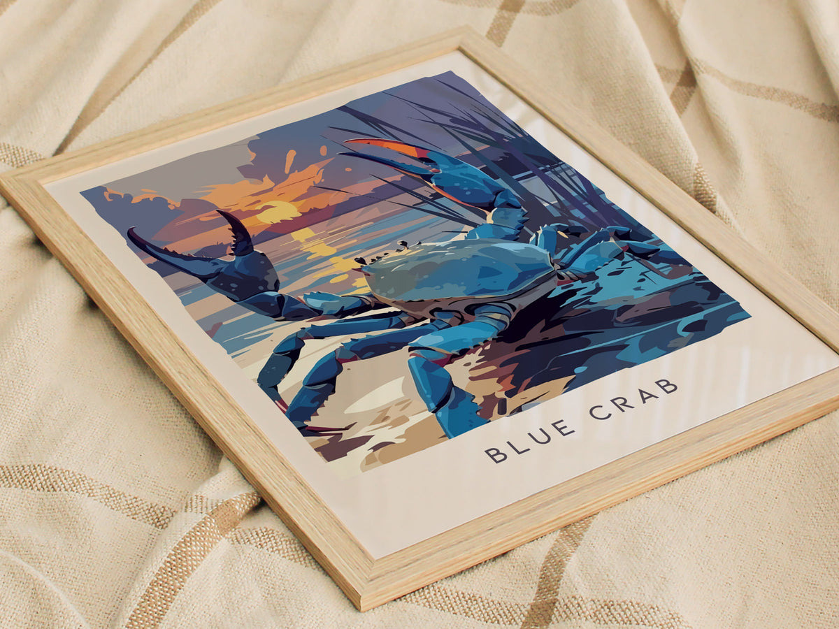 Blue Crab, Callinectes sapidus Poster | Coastal Wildlife Wall Art — styled in a modern interior