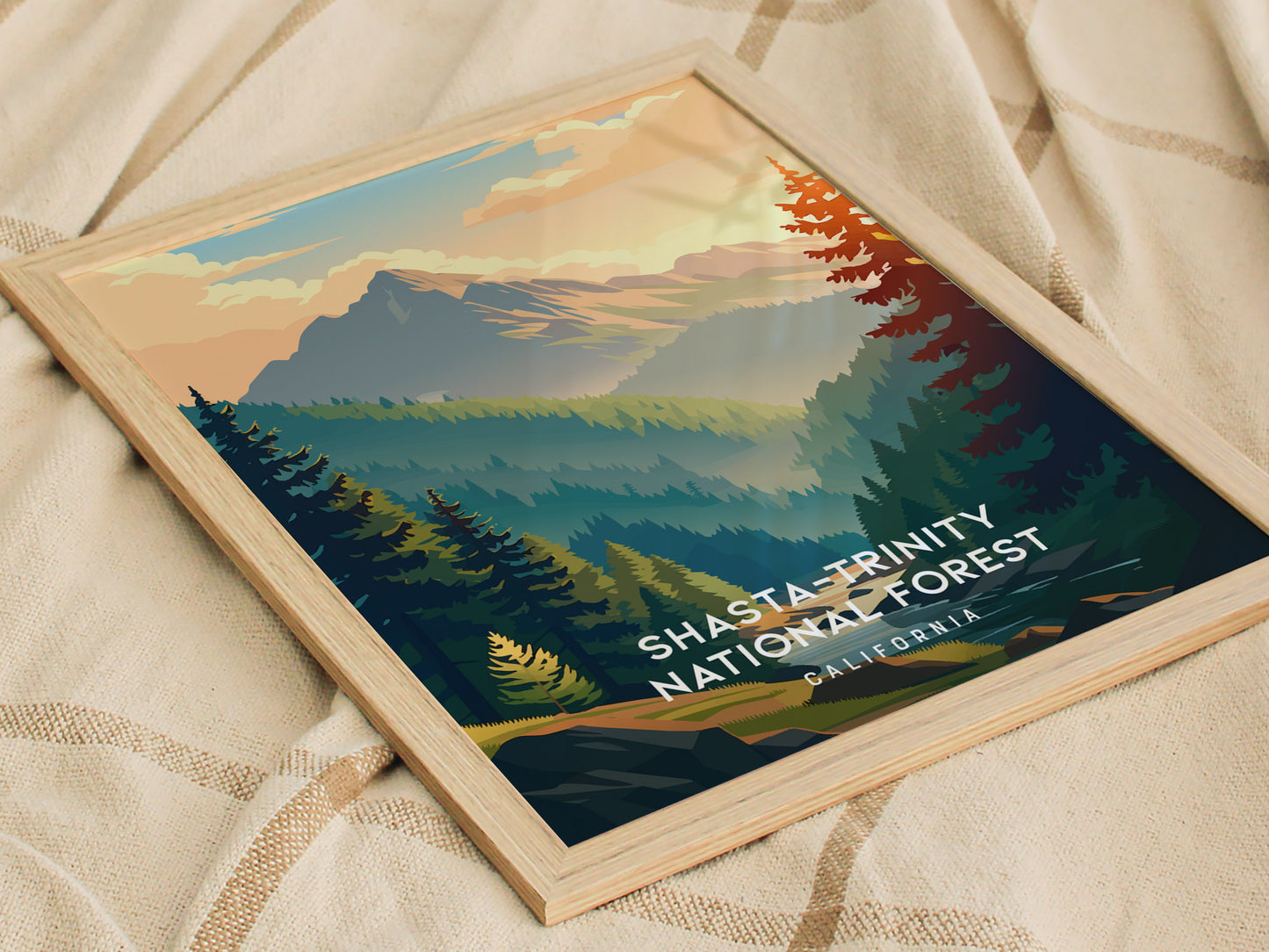 Shasta-Trinity National Forest, California Poster | Mountain Wilderness & Alpine Lake Wall Art — styled in a modern interior