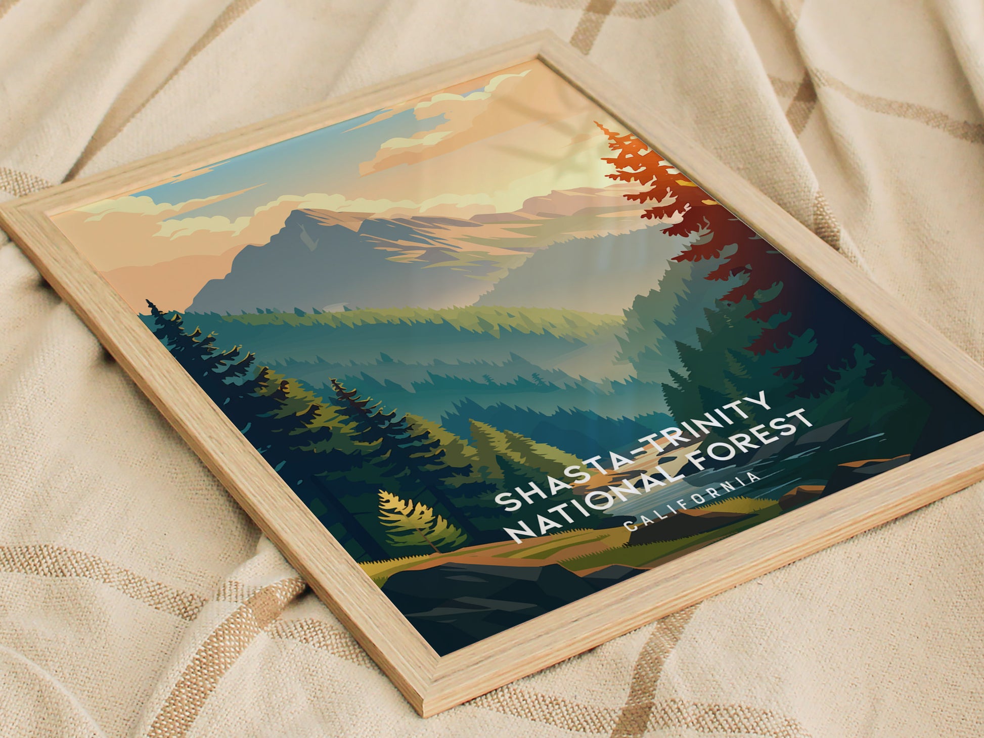 Shasta-Trinity National Forest, California Poster | Mountain Wilderness & Alpine Lake Wall Art — styled in a modern interior