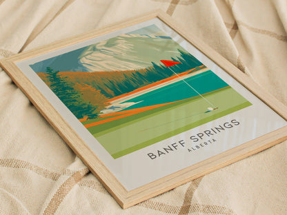 Banff Springs Matte Border Poster | Alberta Golf Course Print & Country Club Decor — styled in a modern interior