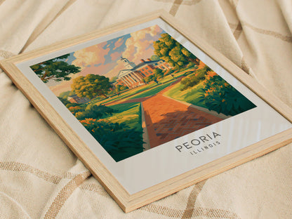 Peoria Matte Border Poster | Illinois Destination Print Travel Wall Art — styled in a modern interior