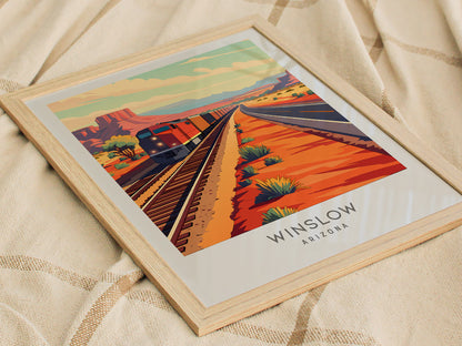 Winslow Matte Border Poster | Arizona Travel Wall Art — styled in a modern interior