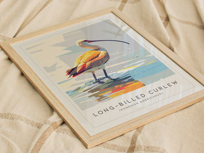 Long-billed Curlew, Numenius americanus Poster | Shorebird Wildlife Print Wall Art — styled in a modern interior