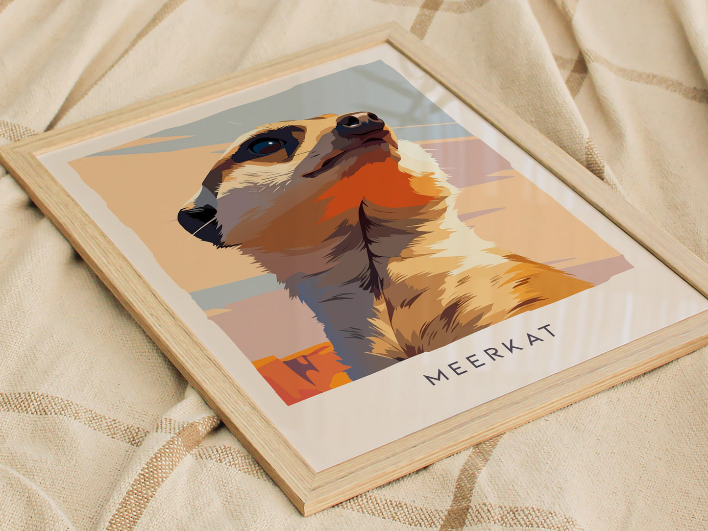 Meerkat, Suricata suricatta Poster | Bold Safari Wildlife Wall Art — styled in a modern interior