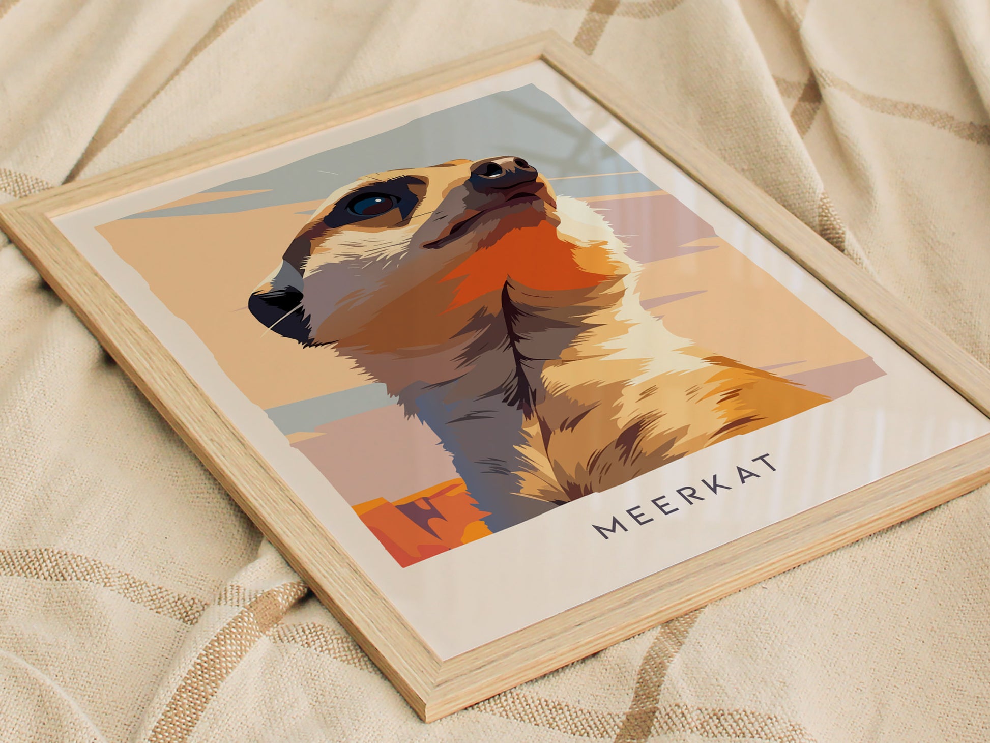 Meerkat, Suricata suricatta Poster | Bold Safari Wildlife Wall Art — styled in a modern interior