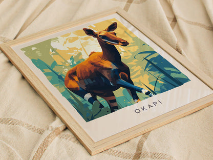 Okapi, Okapia johnstoni Poster | Rainforest Wildlife Wall Art — styled in a modern interior