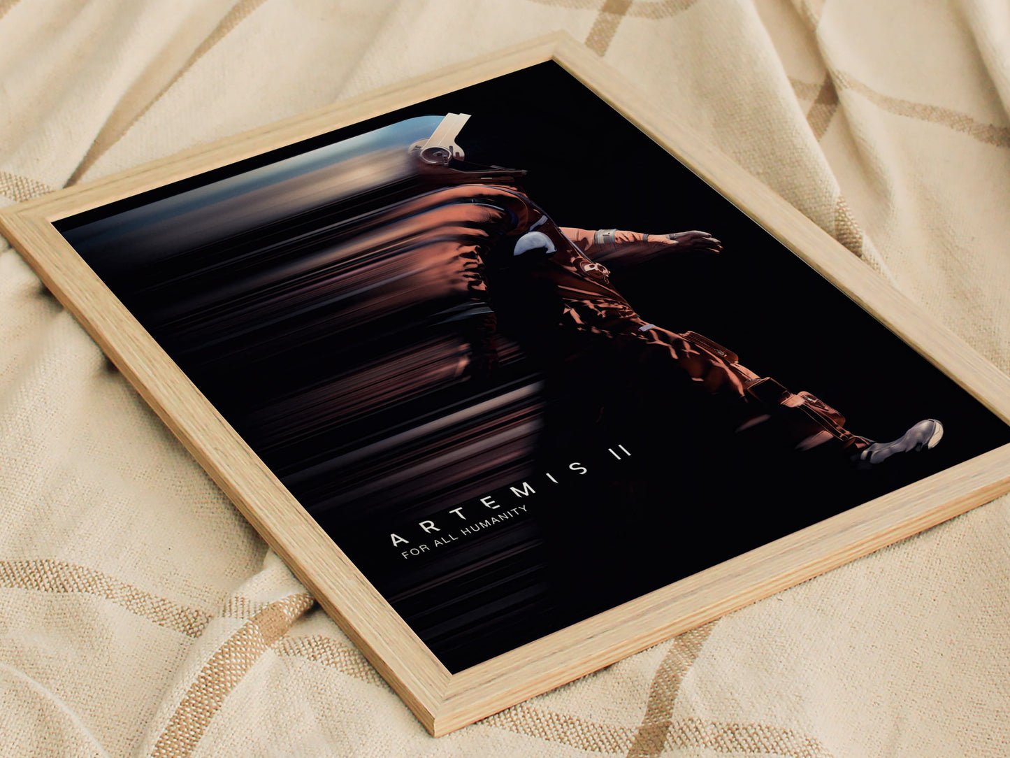 Natural wood framed Artemis II space print