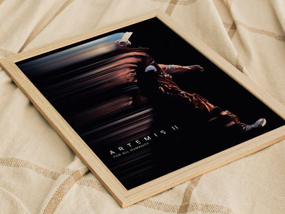 Natural wood framed Artemis II space print