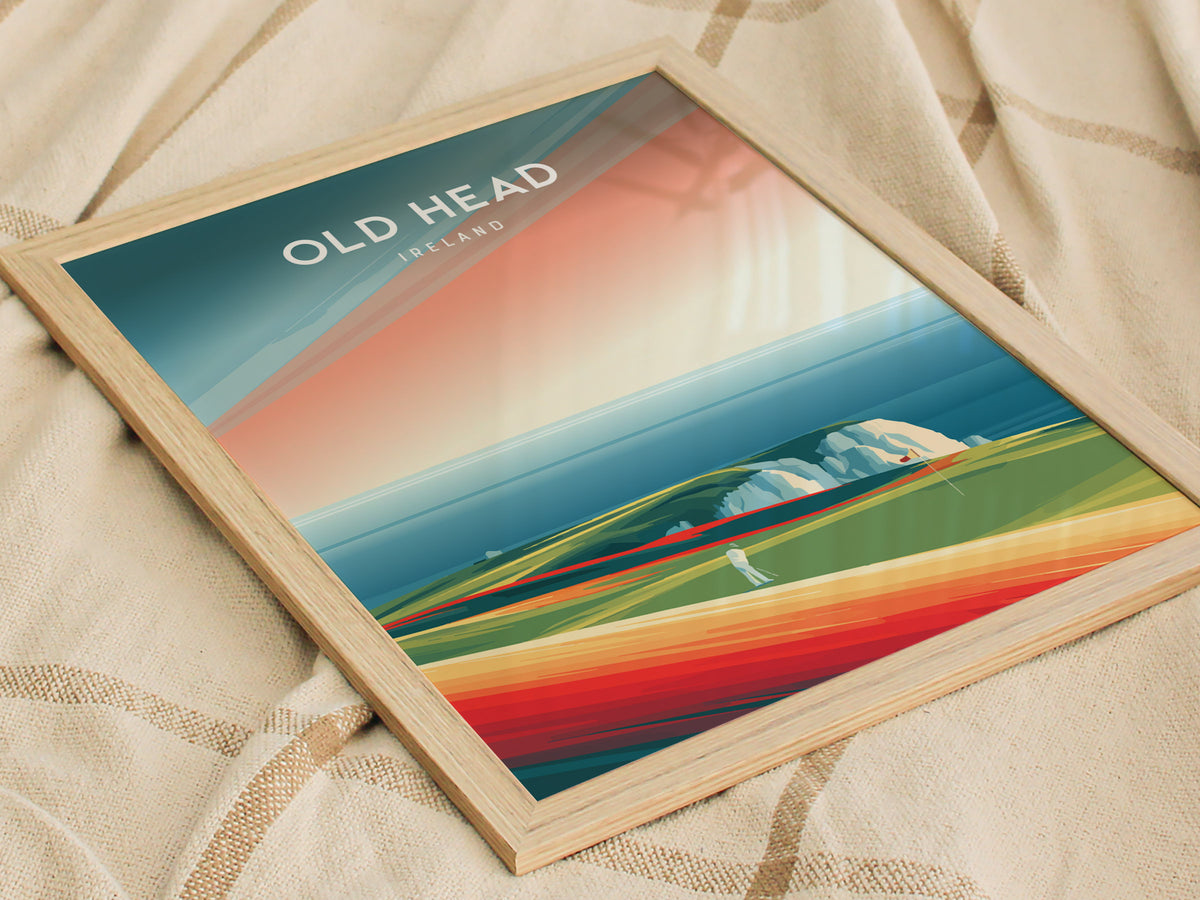 Old Head, Ireland Poster | Dramatic Cliffs & Fairway Golfer Gift Wall Art — styled in a modern interior