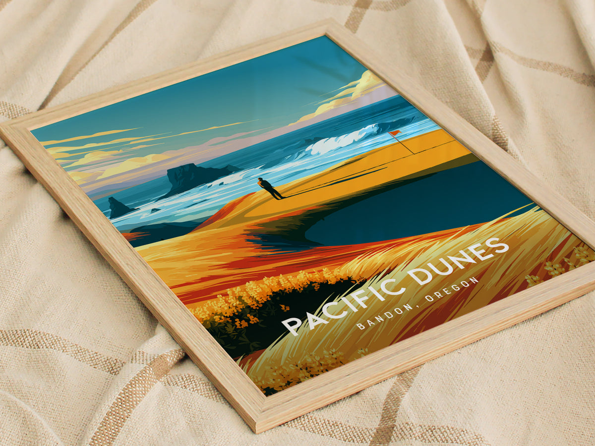 Pacific Dunes, Bandon, Oregon Poster | Links Poster Golfer Gift Wall Art — styled in a modern interior