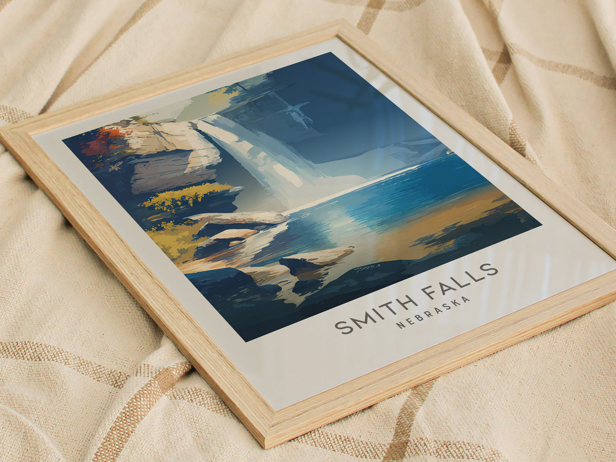 Smith Falls Matte Border Poster | Nebraska Travel Wall Art — styled in a modern interior