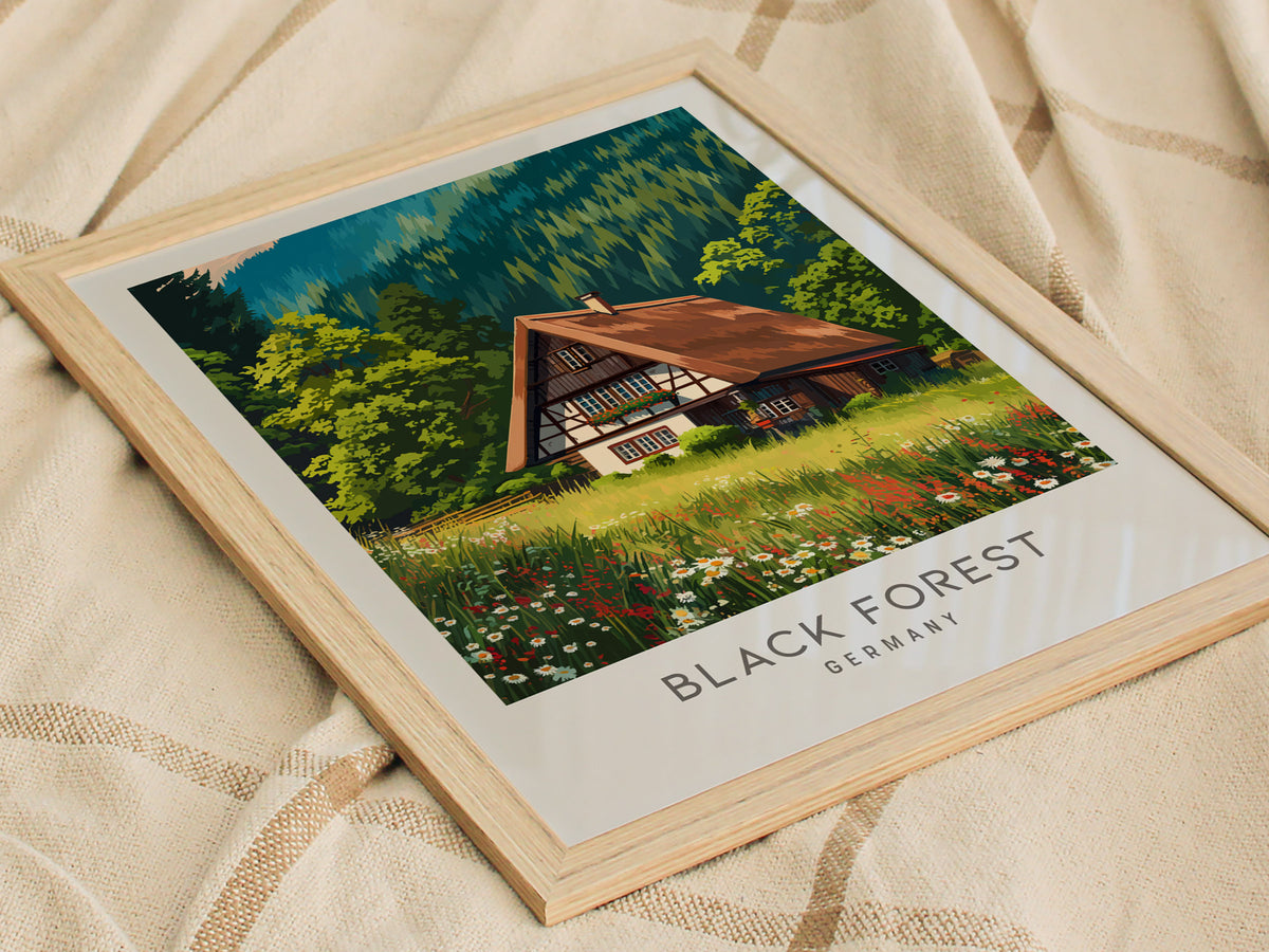 Black Forest Matte Border Poster | Germany Travel Wall Art — styled in a modern interior