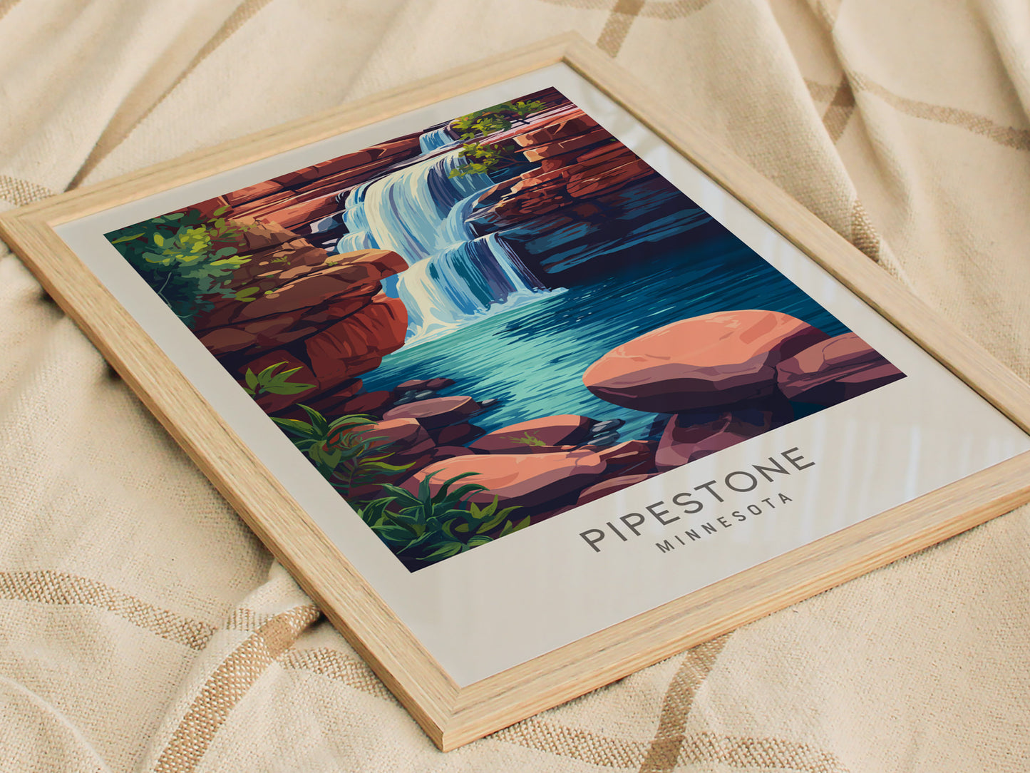 Pipestone Matte Border Poster | Minnesota Travel Wall Art — styled in a modern interior