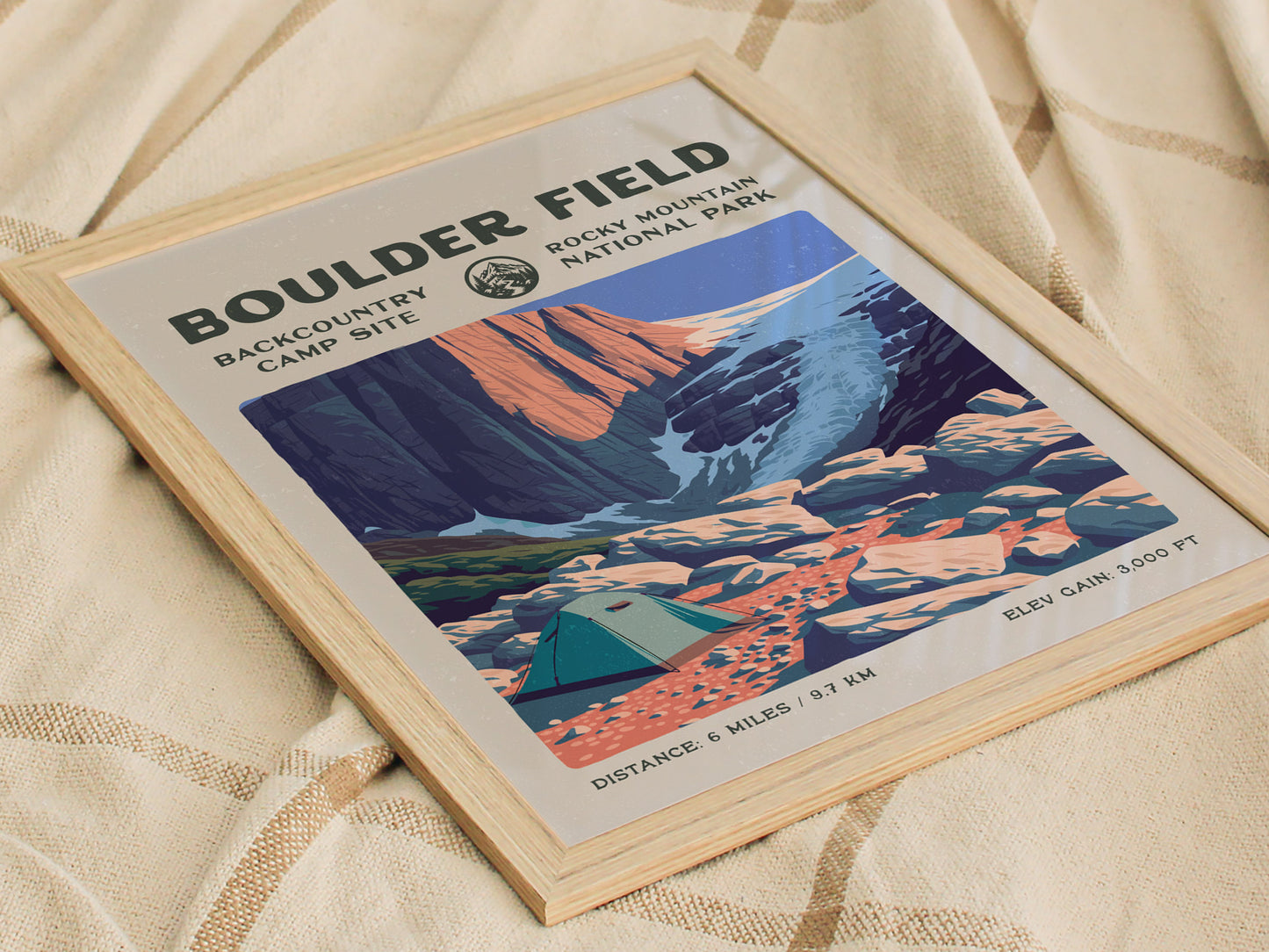 Boulder Field, Rocky Mountain National Park Poster | Hiker Gift | Alpine Wilderness Block Print Wall Art — styled in a modern