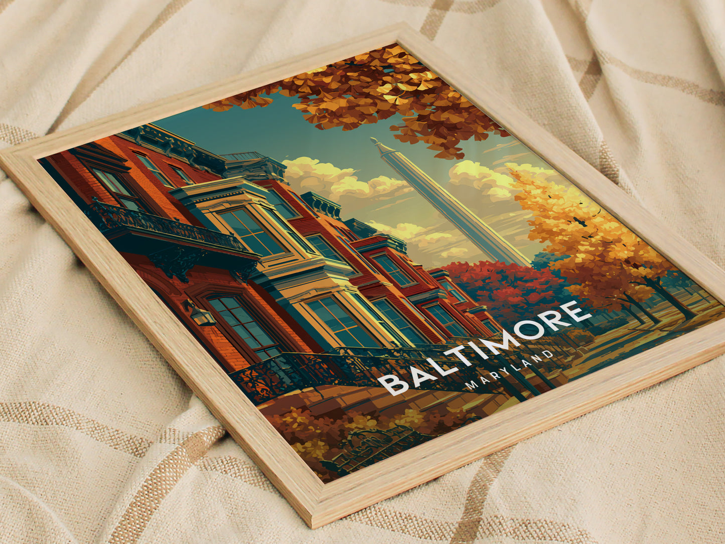 Baltimore, Maryland Poster | Harbor Skyline & Charm City Wall Art — styled in a modern interior