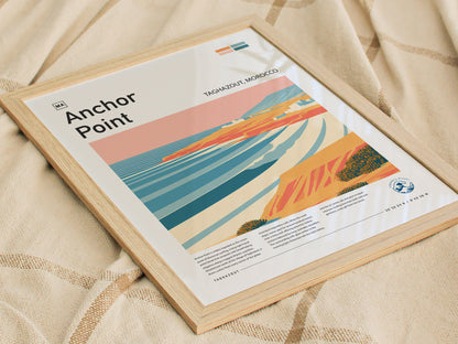 Anchor Point, Taghazout, Morocco Poster | Surf Wall Art & Coastal Vibes Print — styled in a modern interior
