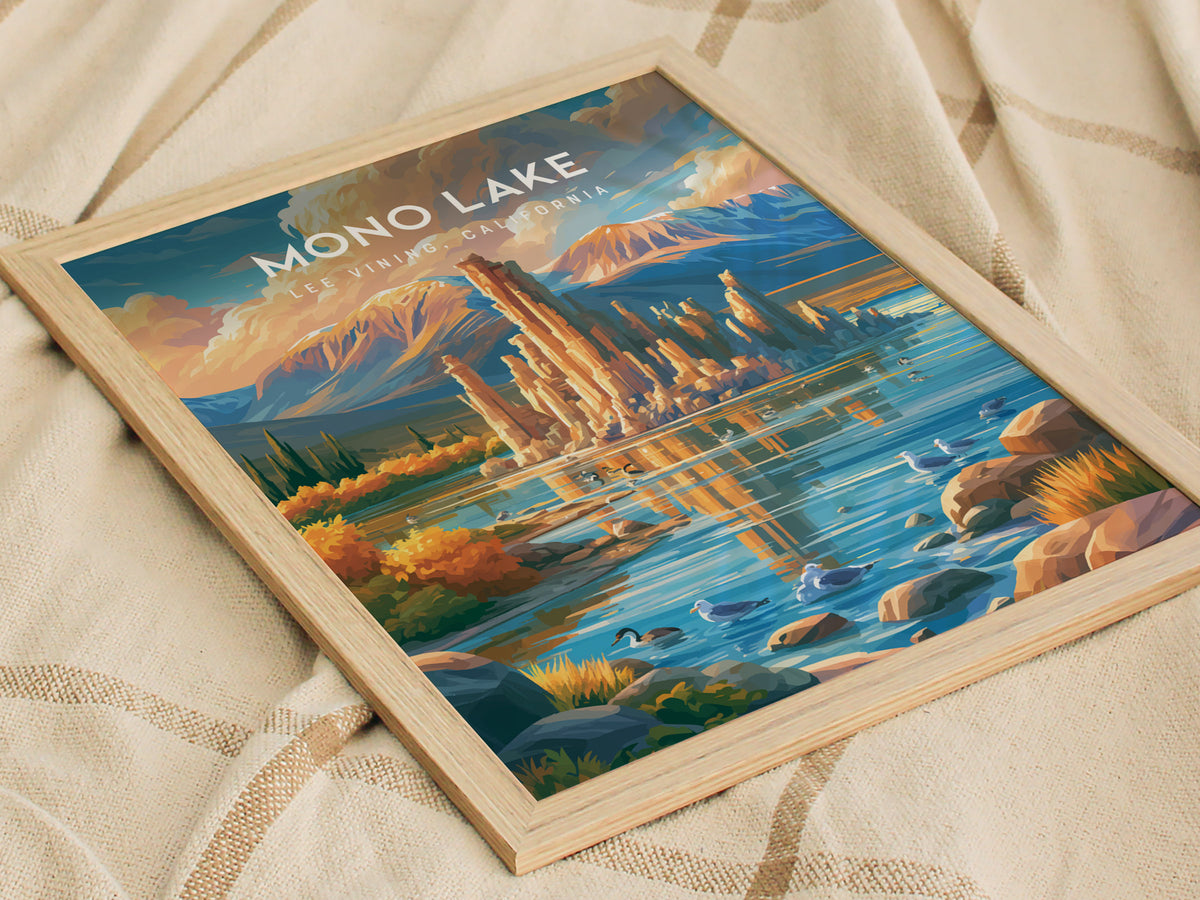 Mono Lake, Lee Vining, California Poster | Tufa Towers & Desert Lake Destination Print — styled in a modern interior