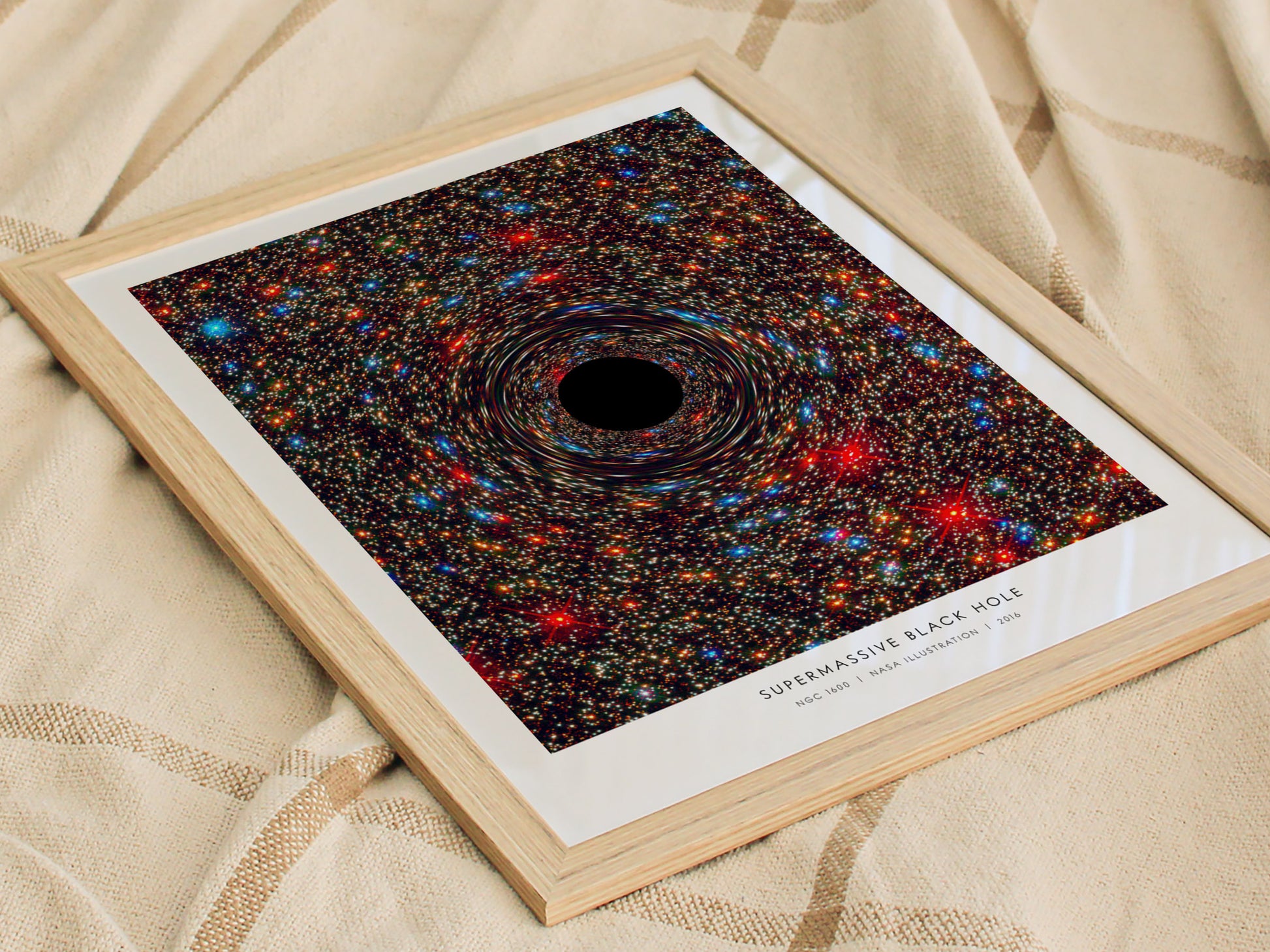 Supermassive Black Hole Poster | NASA NGC 1600 Space Photography Wall Art — styled in a modern interior