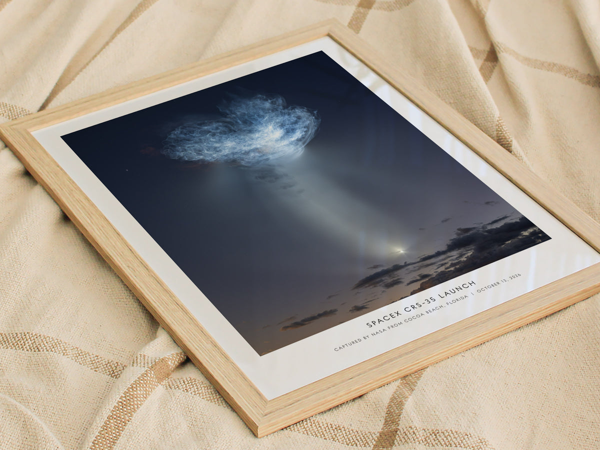 SpaceX CRS-35 Launch Poster | Captured by NASA From Cocoa Beach, Florida Space Photography Wall Art — styled in a modern inte