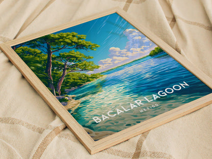 Bacalar Lagoon, Mexico Poster | Seven Colors Lake Tropical Beach Print Wall Art — styled in a modern interior