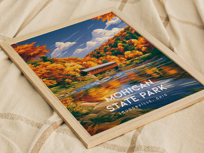 Mohican State Park, Loudonville, Ohio Poster | Wilderness River & Forest Travel Wall Art — styled in a modern interior