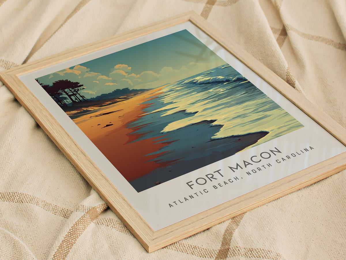 Fort Macon Matte Border Poster | Atlantic Beach, North Carolina Travel Wall Art — styled in a modern interior