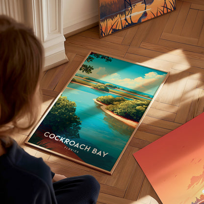 Cockroach Bay, Florida Poster | Mangrove Shores & Wading Birds Wall Art — styled in a modern interior