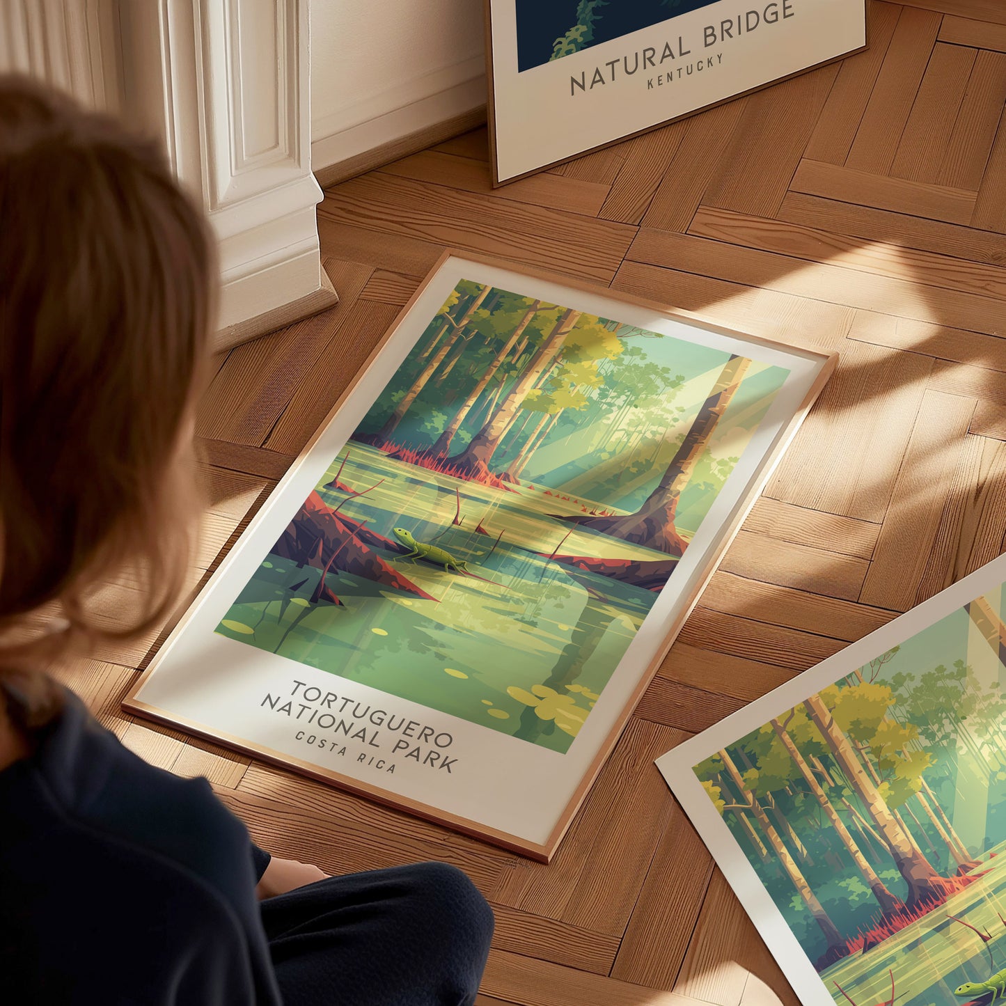 Tortuguero National Park Matte Border Poster | Costa Rica Travel Wall Art — styled in a modern interior
