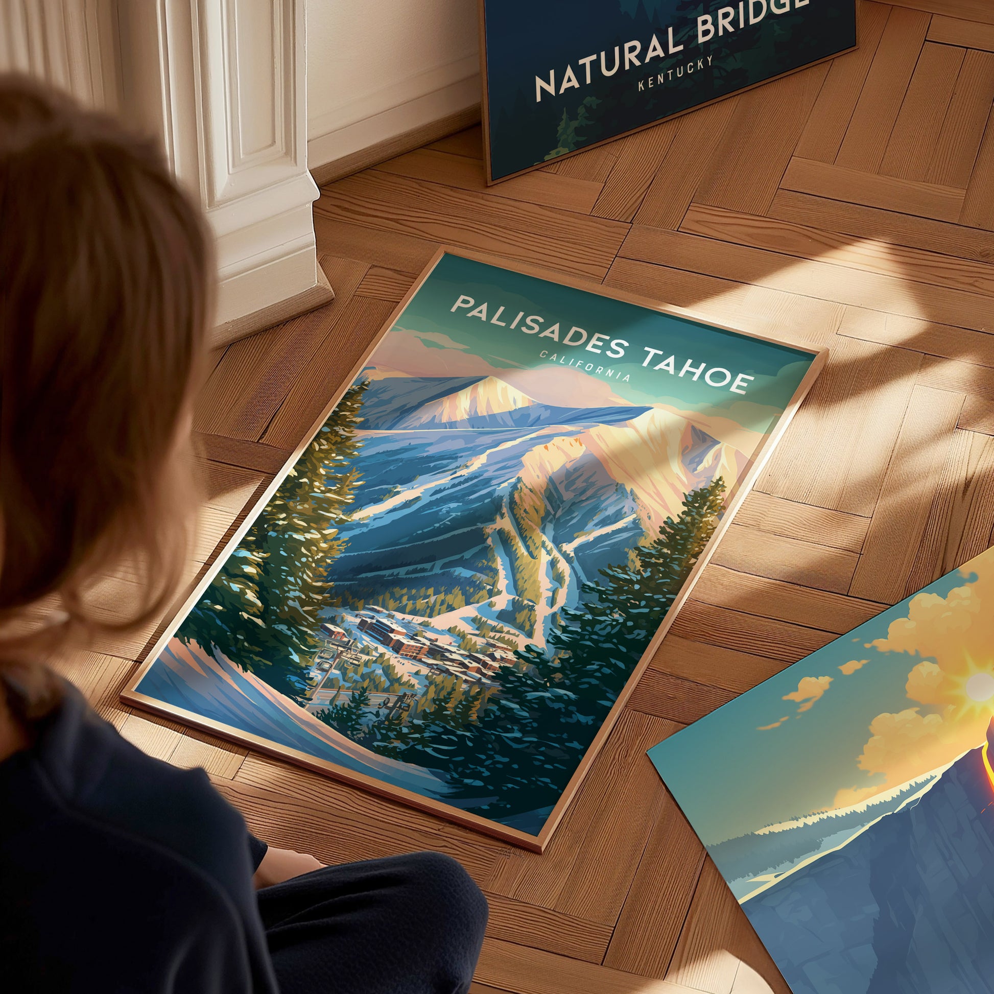 Palisades Tahoe, California Poster | Alpine Ski Lodge Mountain Wall Art — styled in a modern interior