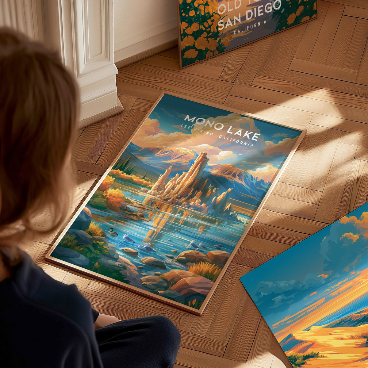 Mono Lake, Lee Vining, California Poster | Tufa Towers & Desert Lake Destination Print — styled in a modern interior
