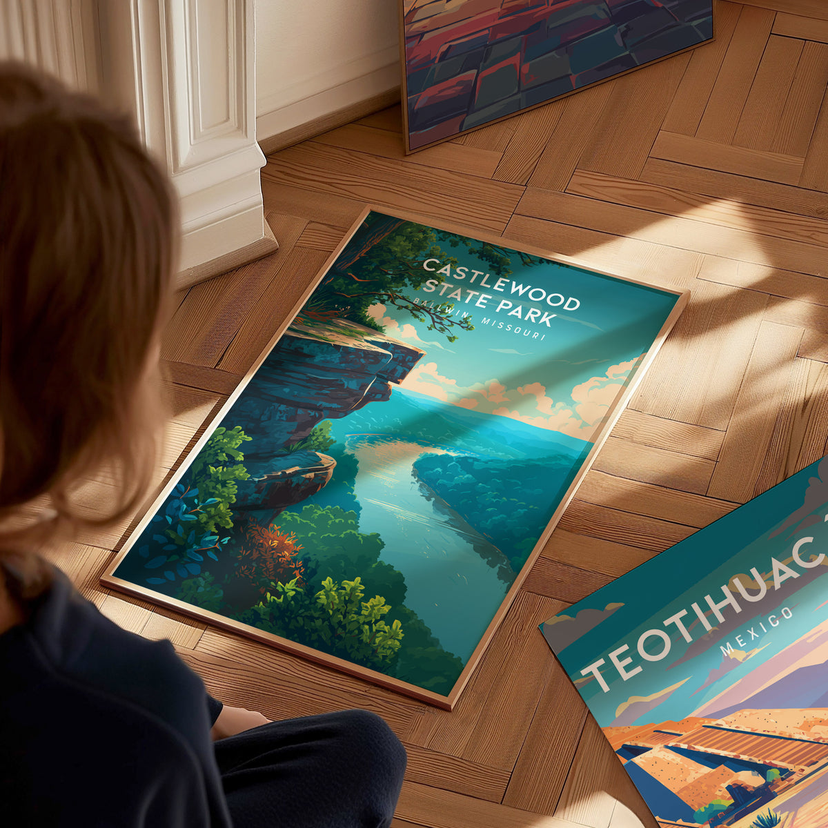 Castlewood State Park, Ballwin, Missouri Poster | River Bluffs & Forest Trail Wall Art — styled in a modern interior