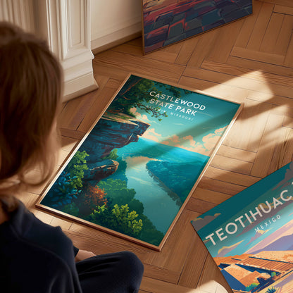 Castlewood State Park, Ballwin, Missouri Poster | River Bluffs & Forest Trail Wall Art — styled in a modern interior
