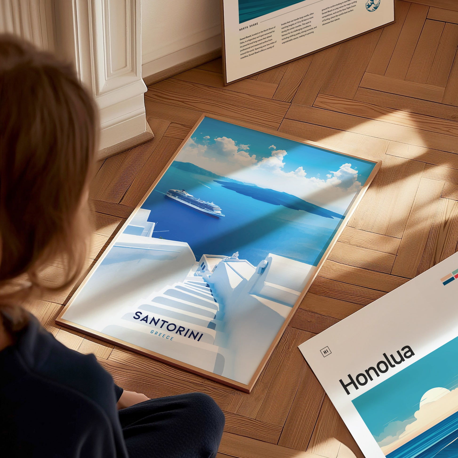 Santorini Greece Poster | Oia Ammoudi Bay Art | Greek Islands Wall Art