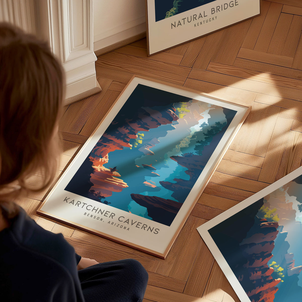 Kartchner Caverns Matte Border Poster | Benson, Arizona Travel Wall Art — styled in a modern interior