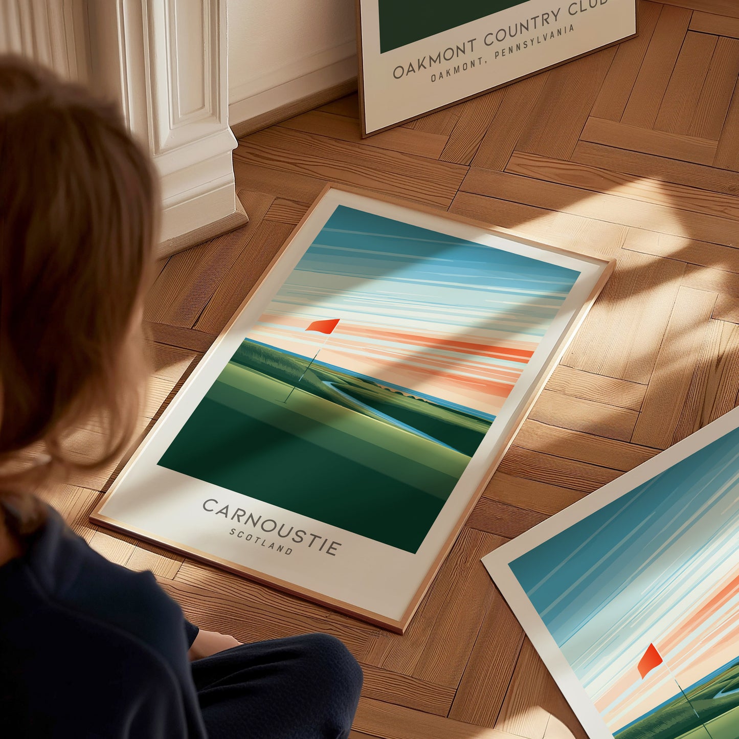 Carnoustie Matte Border Poster | Scotland Links Poster Golf Wall Art — styled in a modern interior