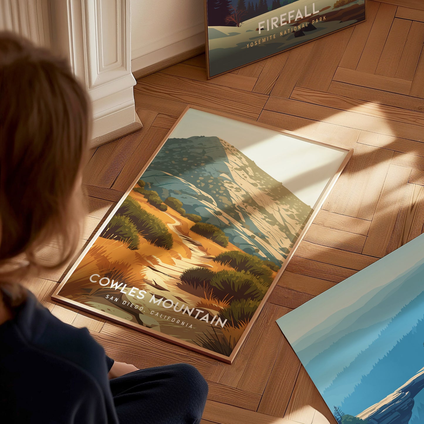 Cowles Mountain, San Diego Poster | Golden Summit Trail Panorama Wall Art — styled in a modern interior
